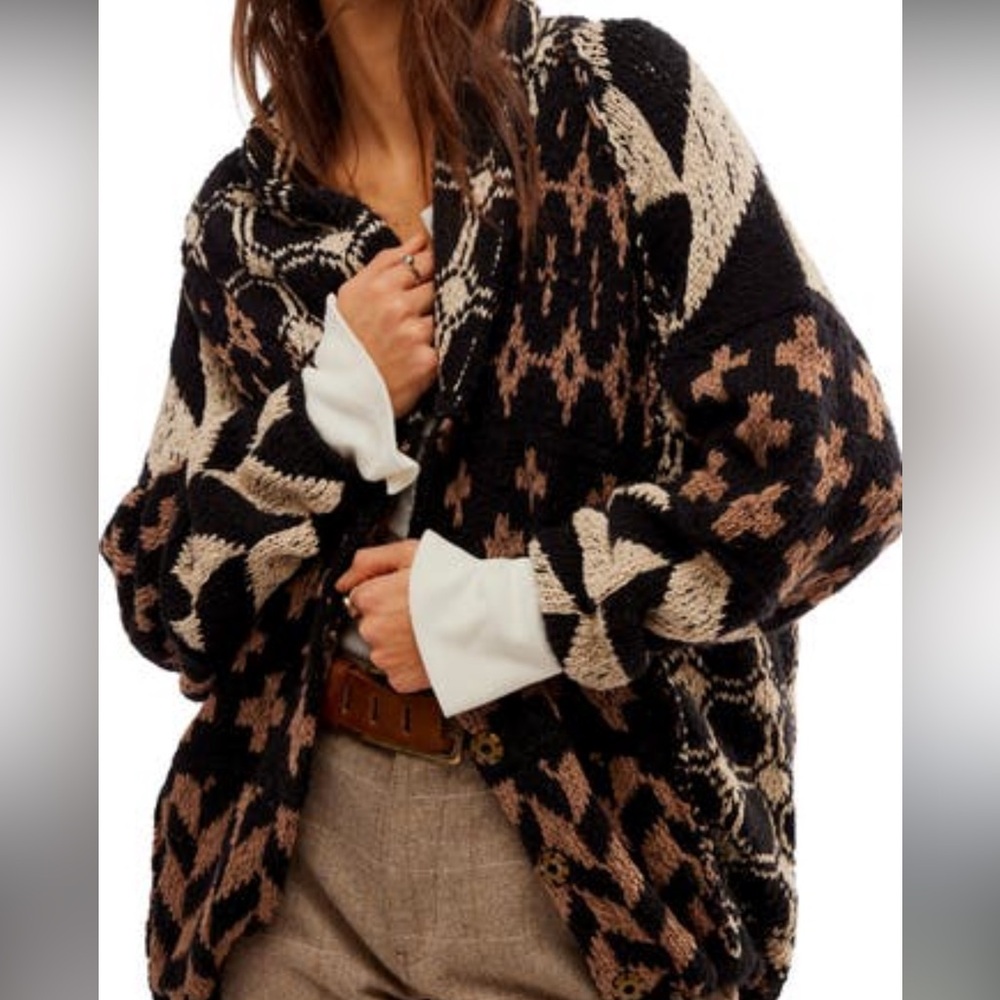 Free People Bright & Optimistic Cardi in Onyx Caribou Combo